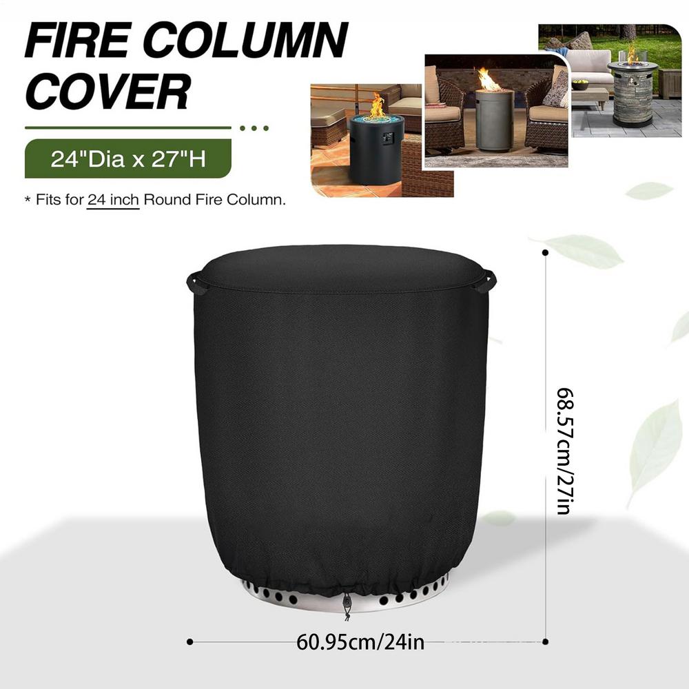 

Outdoor Waterproof Fade Resistant Round Patio Fire Column Cover snowproof and UV-resistant high fire pit protective cover чорний