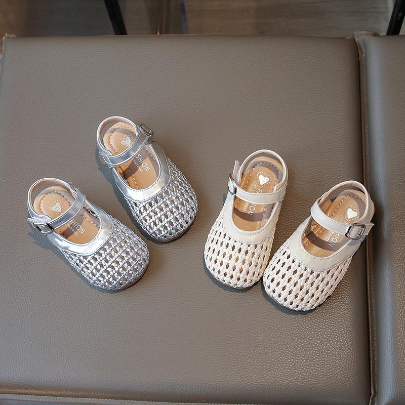 Girls Hollow Out Woven Princess Sandals, Spring Summer Knit Crocs Half Shoes for Baby Girls