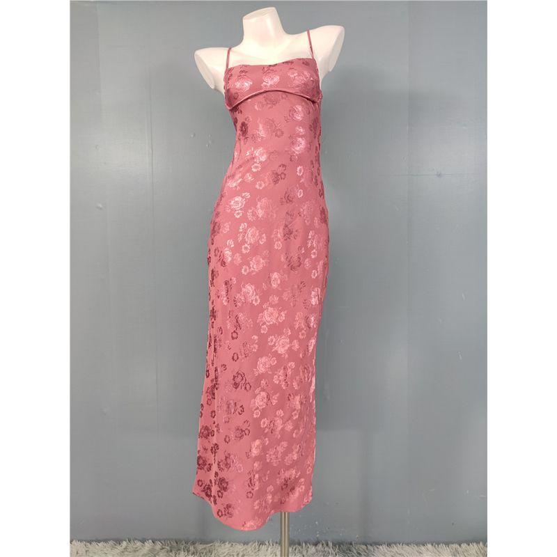 Trade Order Cross-Border Quick Sale Exquisite Jacquard Print Sling Backless Gyaru Tight Figure Flattering Chest Emphasizing Jumpsuit Long Dress