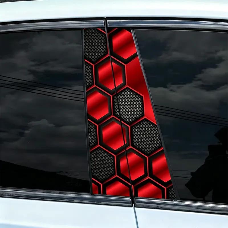 2pcs DIY Honeycomb Image Car Window Pillar Sticker Cool Car Sticker Vinyl Sticker Suitable For Car Door Pillars