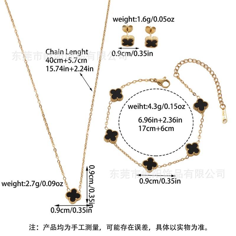Titanium Steel 18K Gold Plated Clover Pendant Necklace Bracelet Earring Set O-Chain Jewelry Men Women