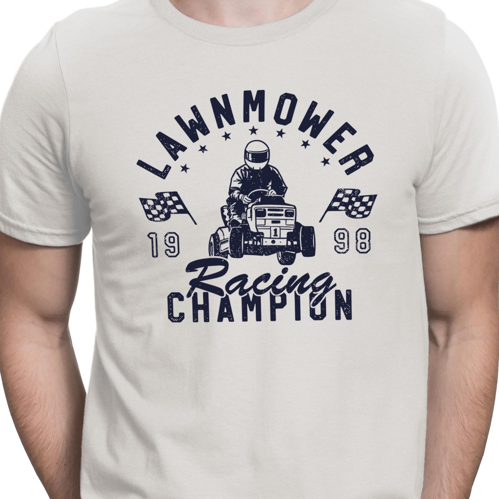 Lawnmower Racing Champion T-Shirt Funny Varsity T Shirt Kart Racing Shirt S