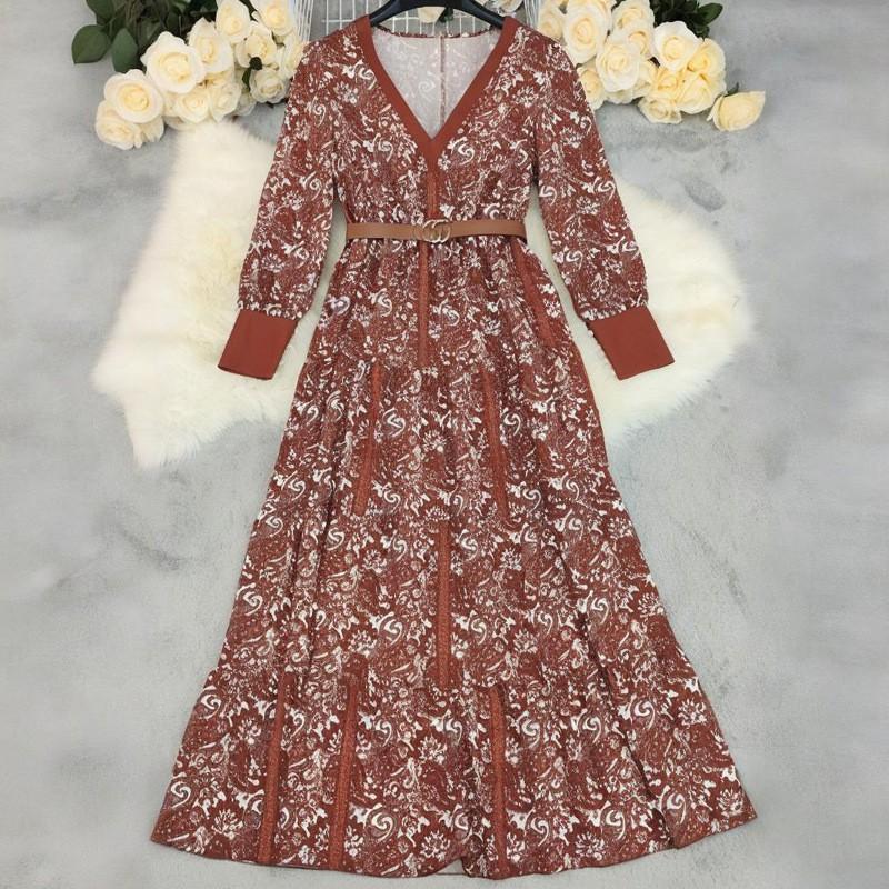 Womens Long Bohemian V-Neck Floral Print A-Line Dress Casual Beach