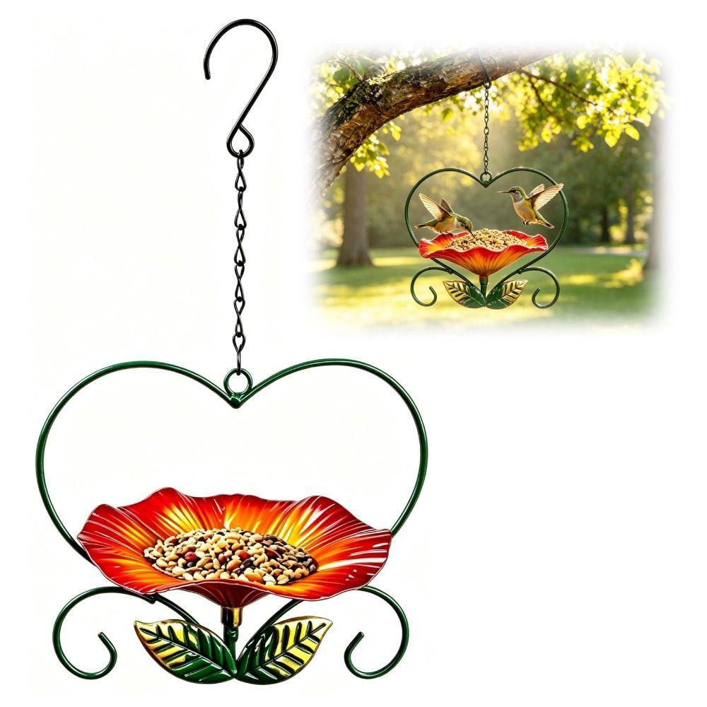 New Love Heart Design Hanging Bird Bath Flower-shaped Durable Iron Bird Feeder Device Large Capacity Bird Water Drinker Balcony