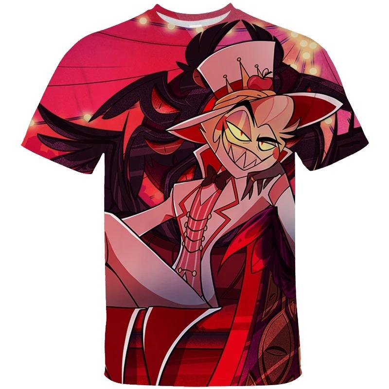 Xuhaijian02 Hazbin Hotel Kinder T-shirts 3D Prited Zomer Korte Mouw T-shirt Voor Heren Kinderen Hot Fashion Streetwear Volwassen Kinderkleding 160