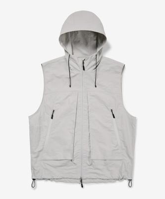 Not Only For Today High-Neck 3D Pocket Hooded Vest [Light Gray]