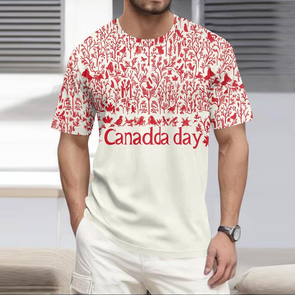 Men's Round Neck Casual Hawaiian Beach Printed Short Sleeve T-shirt Top