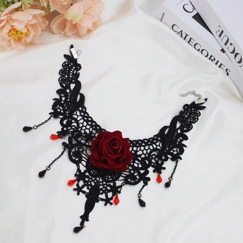 Gothic Lace Rose Choker Necklace for Women