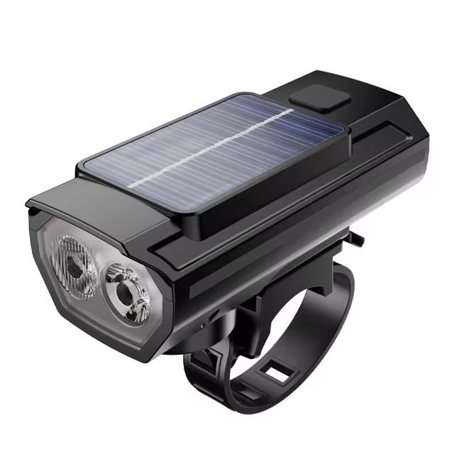 Bicycle Headlight with Horn 120DB Horn Solar Charging Ultralight Bike Headlight MTB Road Bike Front Lamp Flashlight Bike Light