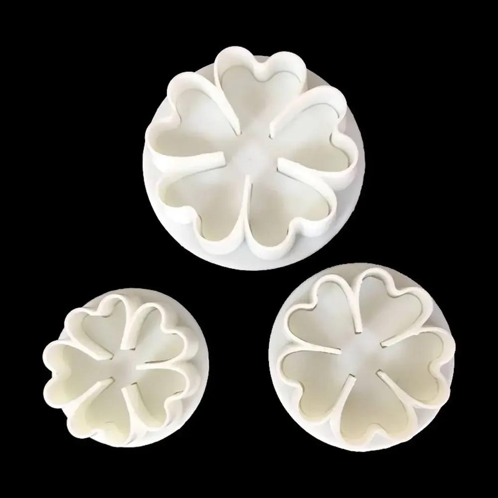 

3 шт./набор мини-формы в форме цветка в форме сердца, пластиковый плунжер, инструменты для украшения торта, помадка, сахар, форма для печенья