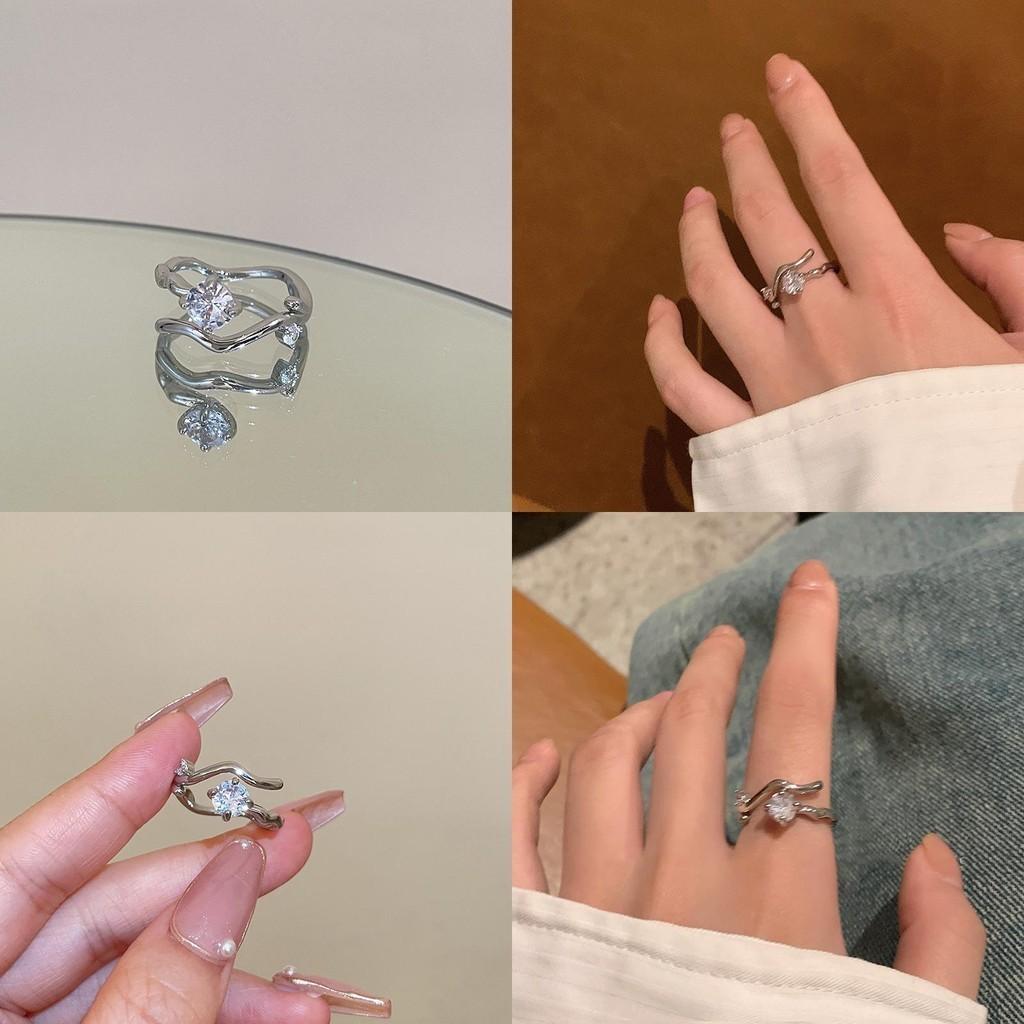 Open Copper Modern Ring With Irregular Wave And Beautiful Zirconia For Women