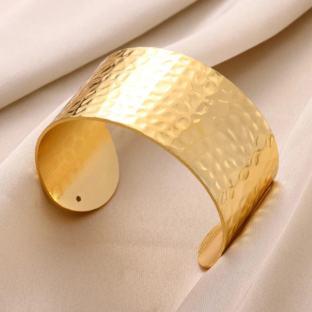 Classic Bump Pattern Openning Bangles For Women Stainless Steel Cuff Bracelet Gold Color  Hand Ornament Party Jewelry Gift