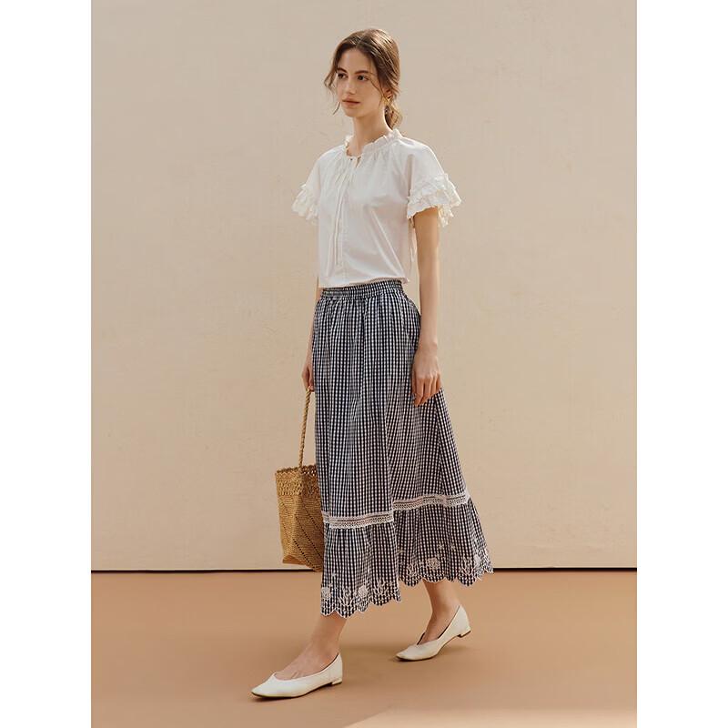 INMAN Women's Tie-Waist Ruffle Puff Sleeve Cotton Shirt
