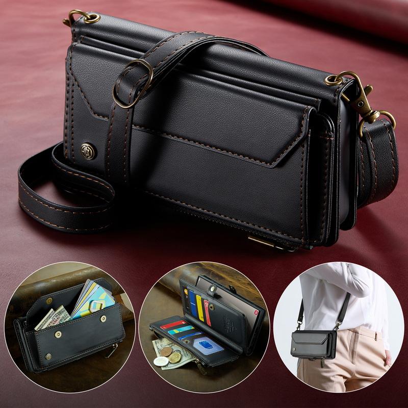 Custodia di Lusso in Pelle per Samsung S24 FE S23 Ultra S22 S21 Plus S20 S25 A16 A17 A57 A55 A35 A54 A34 S26 Tracolla con Cordino Portafoglio con Zip Slot per Carte Copertura