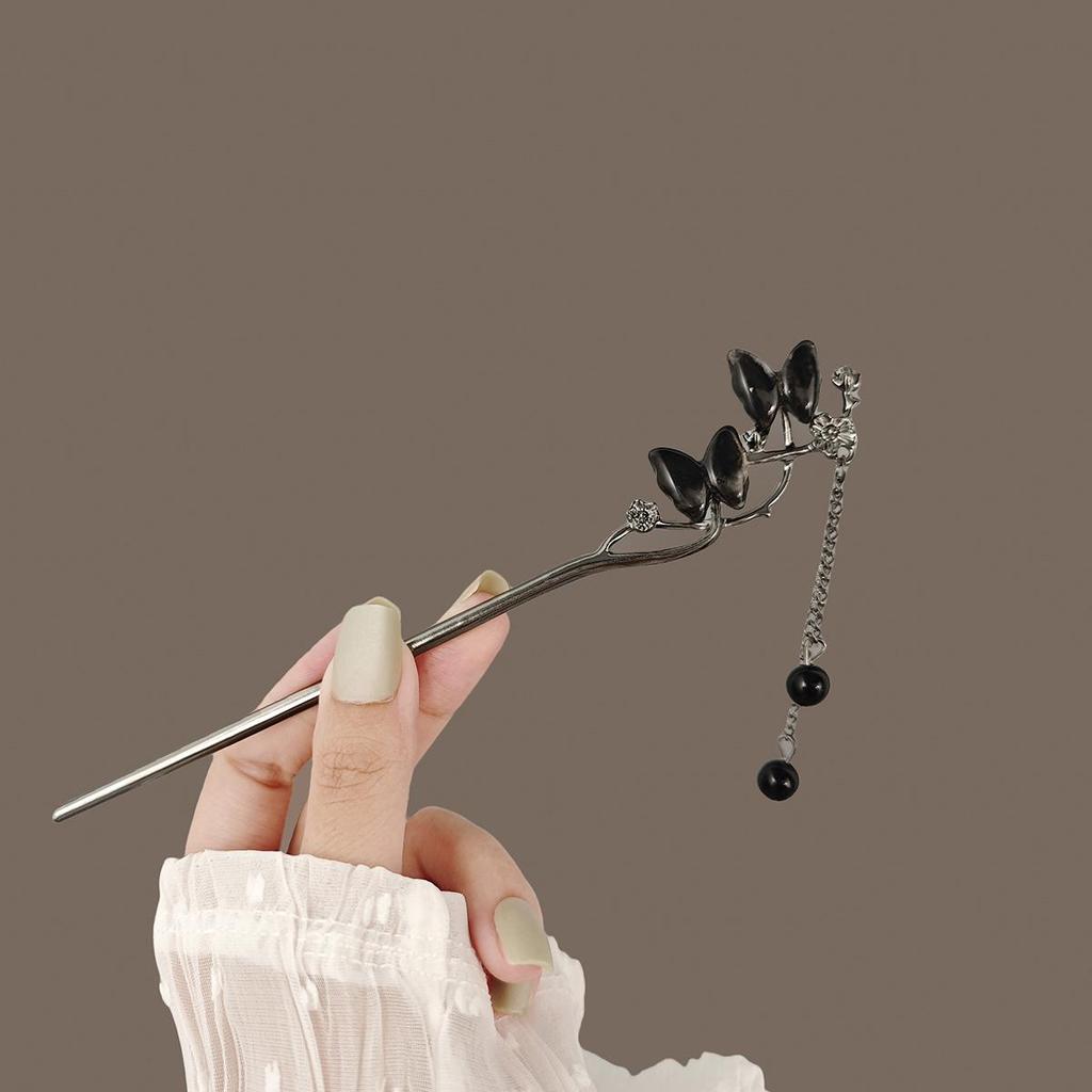 Elegant Butterfly Pearl Crescent Moon Tassel Hairpin for Women - Ancient & Modern Style