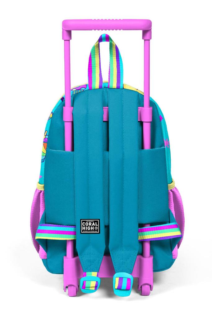 Minik Yuva Squeegee Backpack Pink Turquoise Headphones Skate Pattern Two Compartments 24054