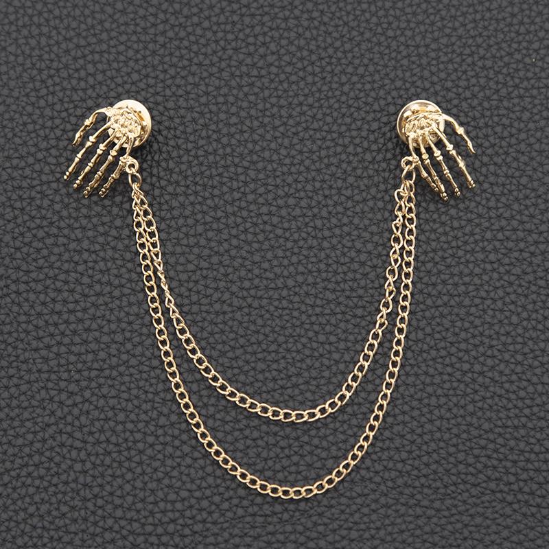 New Brooches Punk Skull Shirt Collar Pins Retro Fashion Men and Women Steampunk Charm Palm Universal Retro Chain Brooch