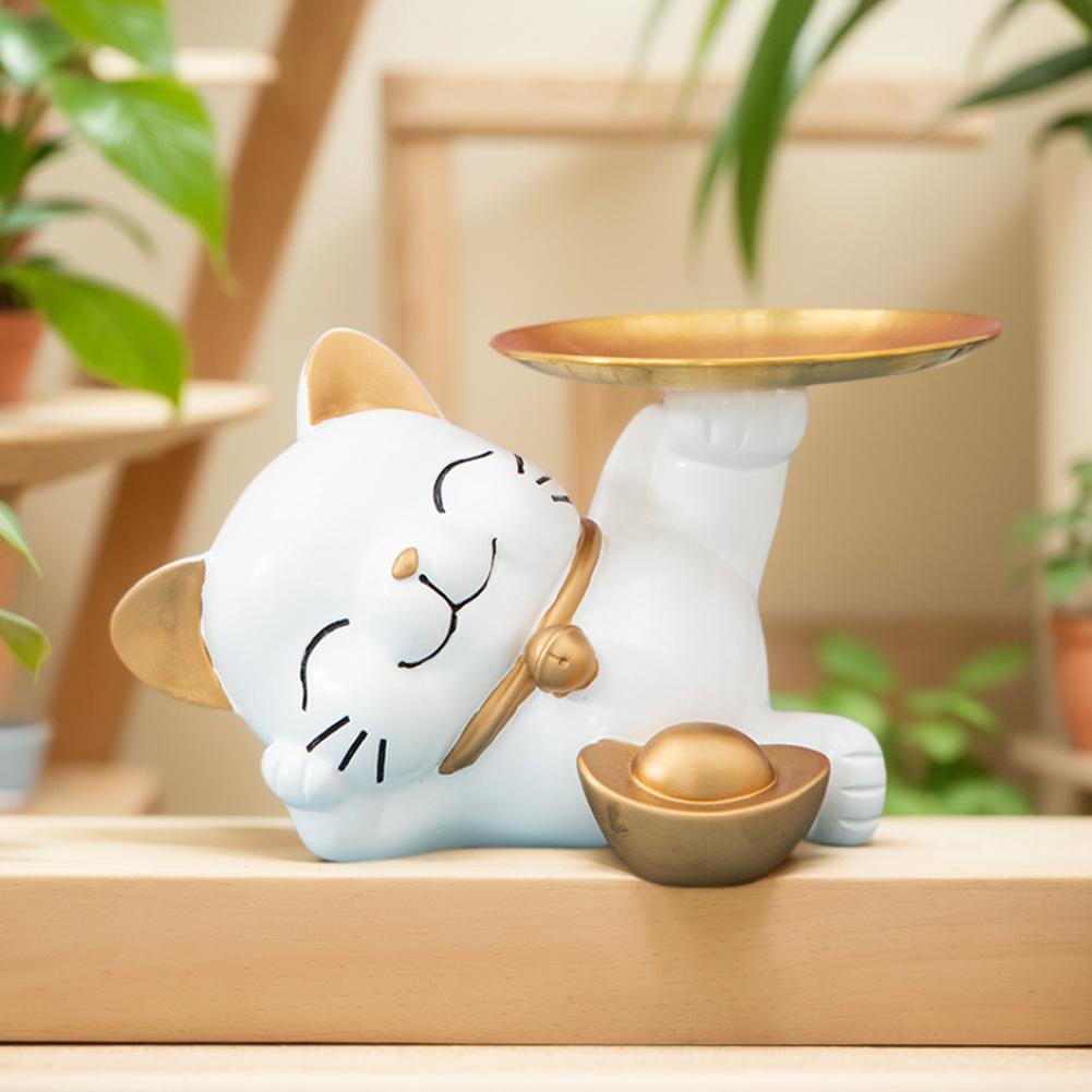 Resin Cat Statue Desk Keys Holder Tray Living Room Decor Sculpture Storage Key Holder Office Desk Decoration for Entryway Table