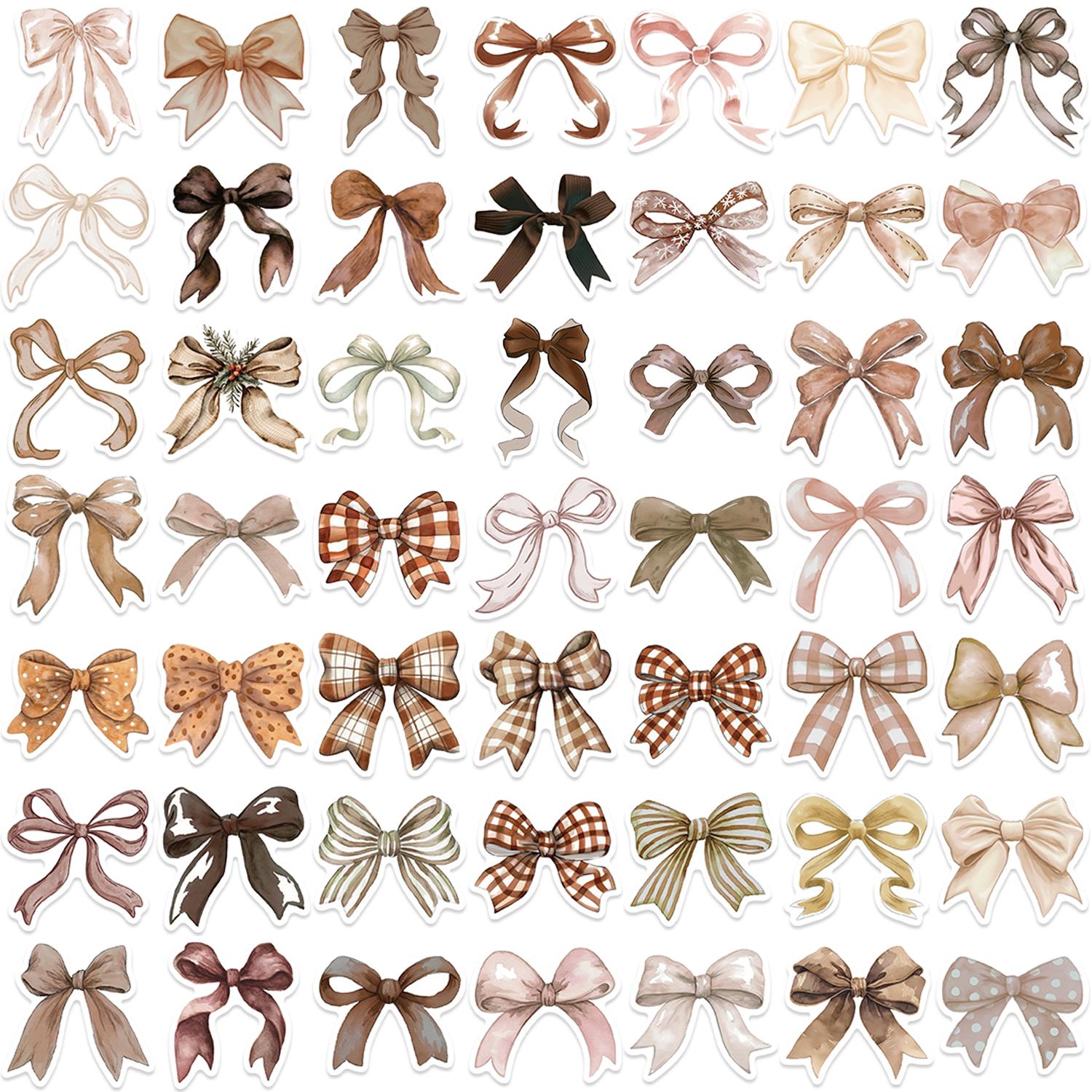 

50pcs Bow Stickers Brown Girls Notebook Stationery Cell Phone Luggage Mug Decorative Stickers