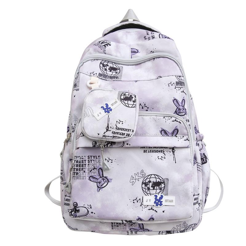

Студенческая школьная сумка кампуса с принтом граффити, женский рюкзак большой емкости для мужчин фиолетовый
