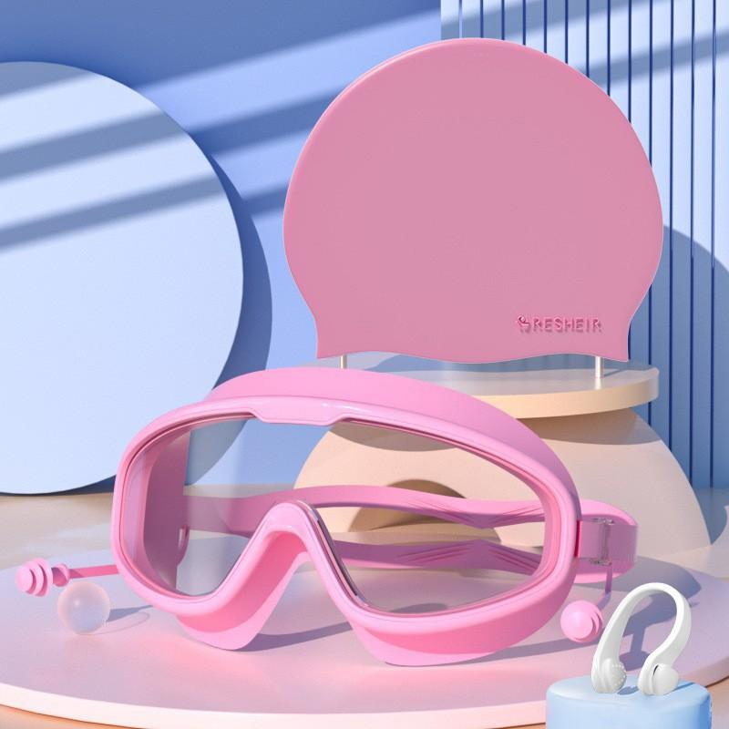 Adult HD Large Frame Swimming Goggles Waterproof Anti-fog Myopia Transparent Glasses Men Women Silicone Cap Set Professional