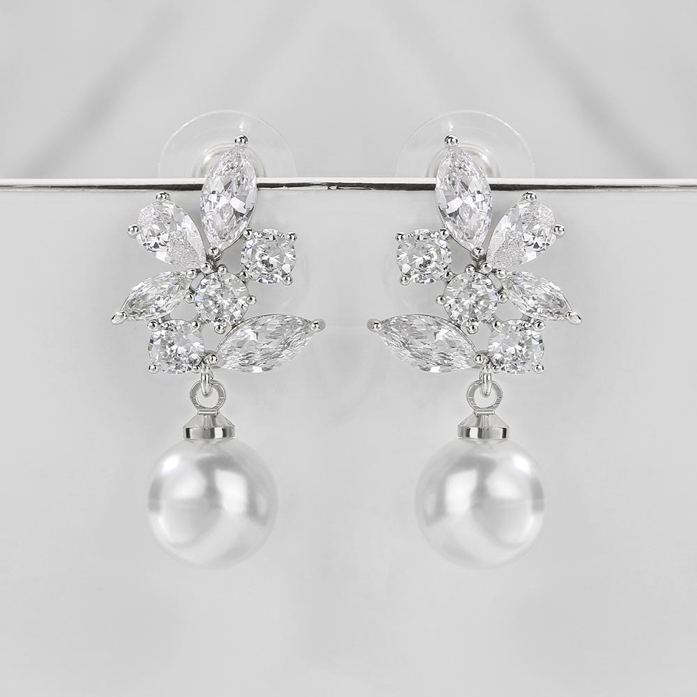 ZAKOL Brand Design Romantic Cubic Zirconia Imitation Pearl Drop Earrings Luxury Wedding Party Jewelry for Women