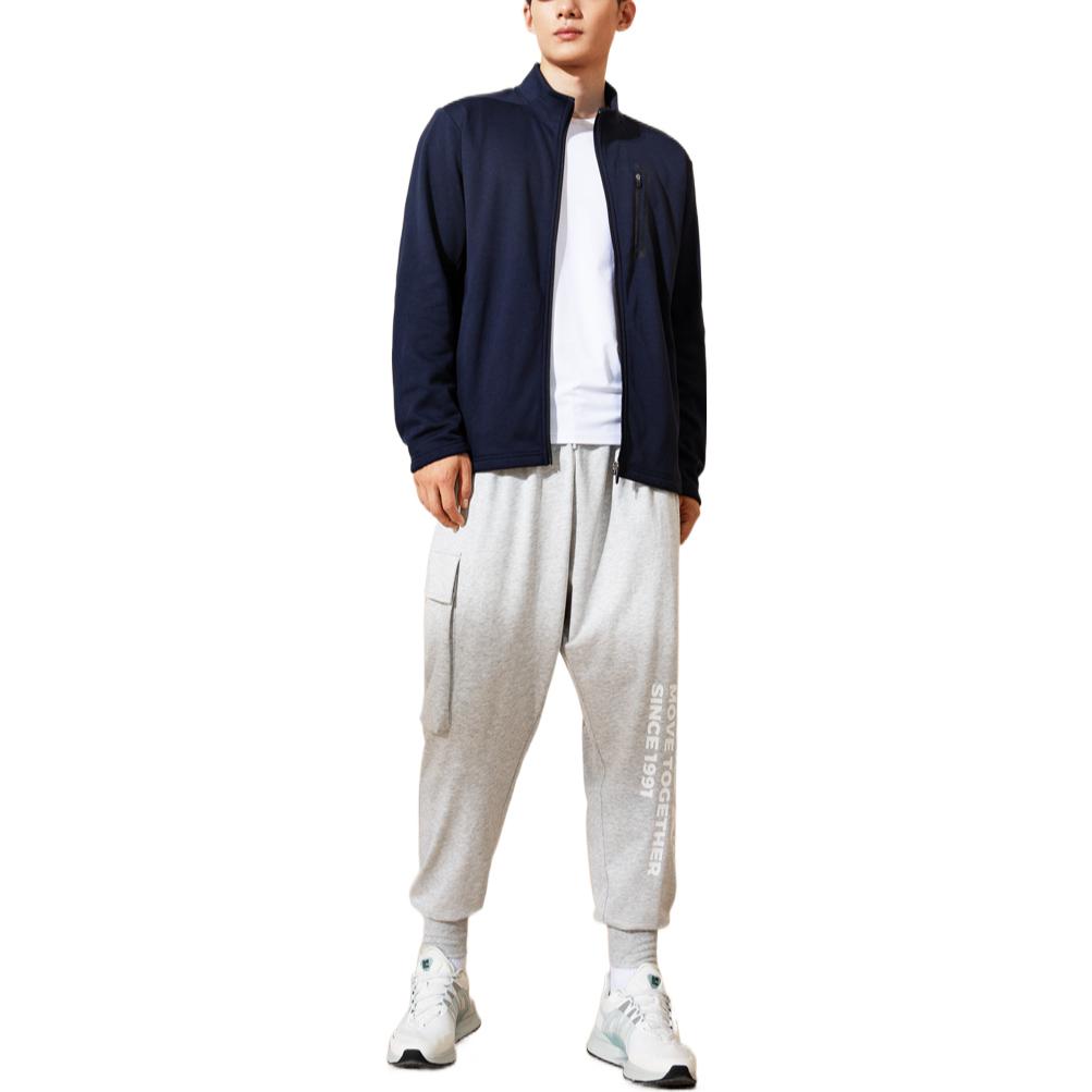 Anta Solid Color Zip-Up Stand Collar Long Sleeve Fleece-Lined Jacket Men Jacket Blue 952237736-2