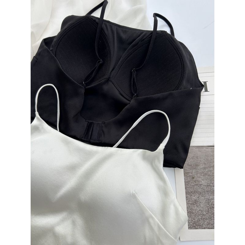 Lightweight Anti-Exposure Silk Bra, Mulberry Silk Satin, Skin-Friendly, Black and White Silky, Wireless, Quick-Dry Women's Underwear