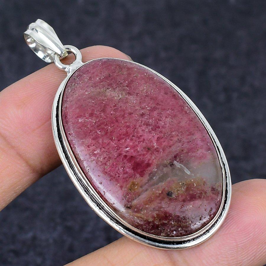 Pink Thulite Gemstone Handmade 925 Sterling Silver Jewelry Pendant 2.25" y7R86