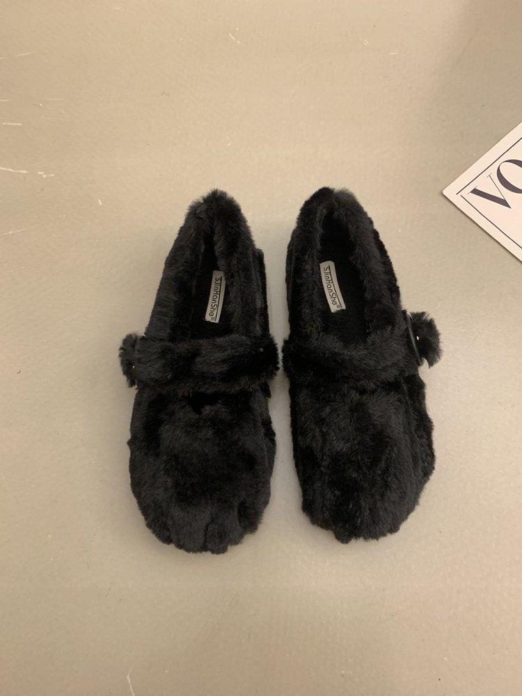 2025 Autumn and Winter New Mink Hair Shoes Women's Casual Wear with Soft Soles Mary Jane Doudou Shoes Cotton Shoes