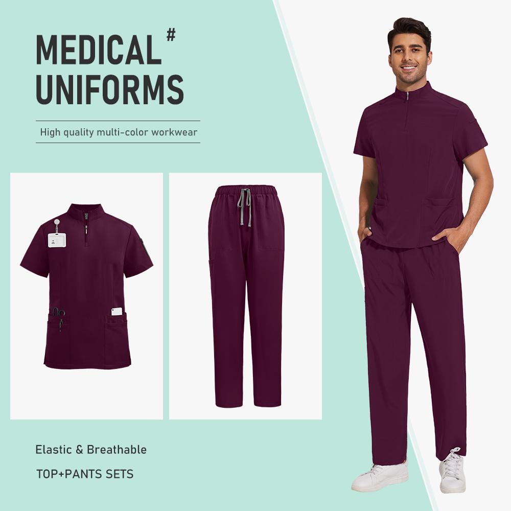 Schwarze Scrub Uniform Krankenschwester Krankenhaus Herren Medizinische Uniformen Scrubs Pflege Set Klinik Spa und Kosmetikstudio Damen Scrub Set