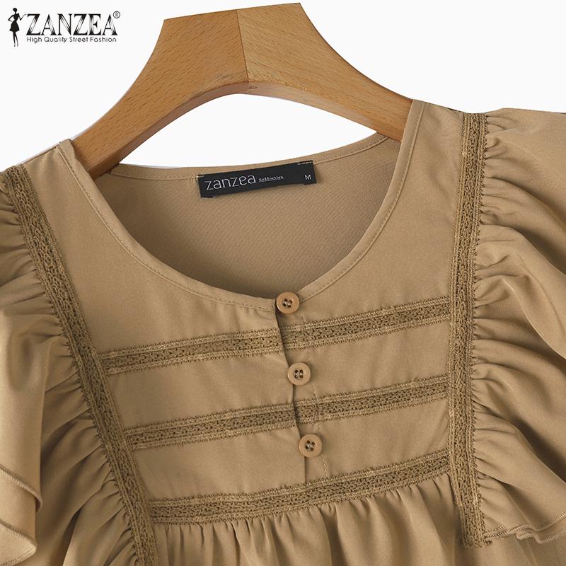 ZANZEA Women Casual O-neck Ruffles Short Sleeve Loose Blouse