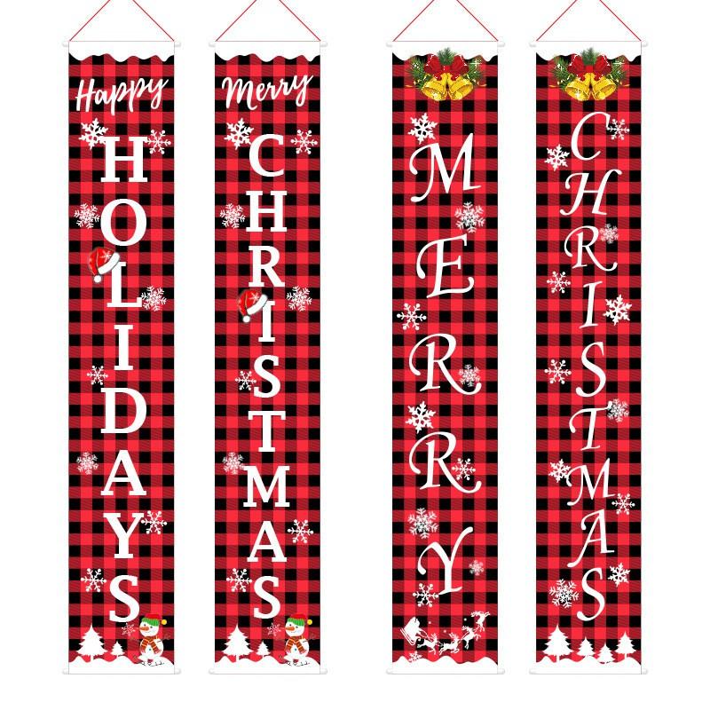 Christmas Decorations Plaid Door Curtain Bunting Hanging Party Atmosphere Banner