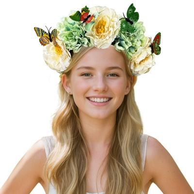 Artificial Flowers Hairband Butterfly Headdress Fashion Hair Hoop  Women