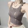 American Hot Girls Sexy Hollow Ripped U-Neck Sleeveless Solid Color Slim Knitted Vest