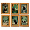 Easy Swap Magnetic Frames for Pictures Funny Wooden Fridge Magnets Frame, Retro Cute Cat In Bathroom Flexible Picture Refrigerator Locker Magnet Photo