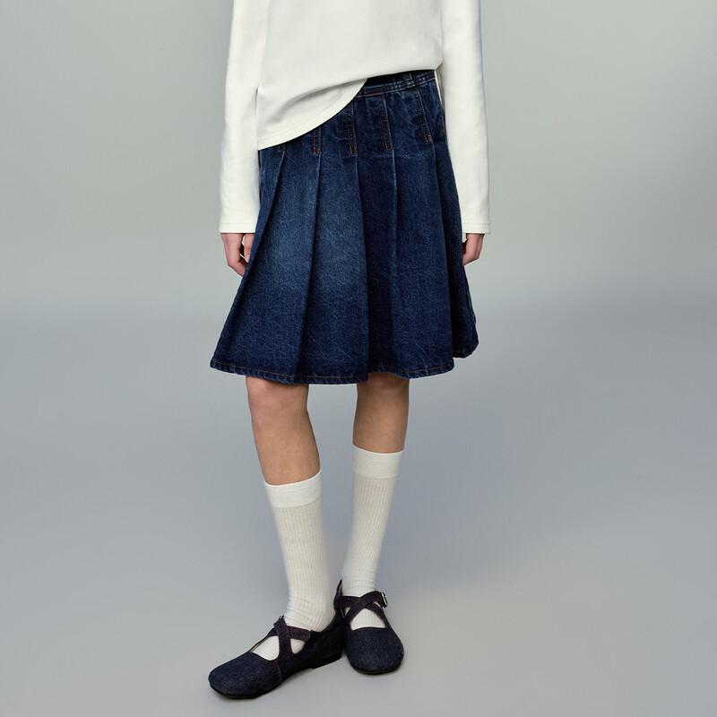 ELLE KIDS Girls  Retro College Style Pleated Denim Skirt 160