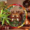 Acrylic Pair of Squirrels with Pinecone Suncatcher Stained Glass Effect Window Hanging Ornament Autumn Forest Themed Gift for Home