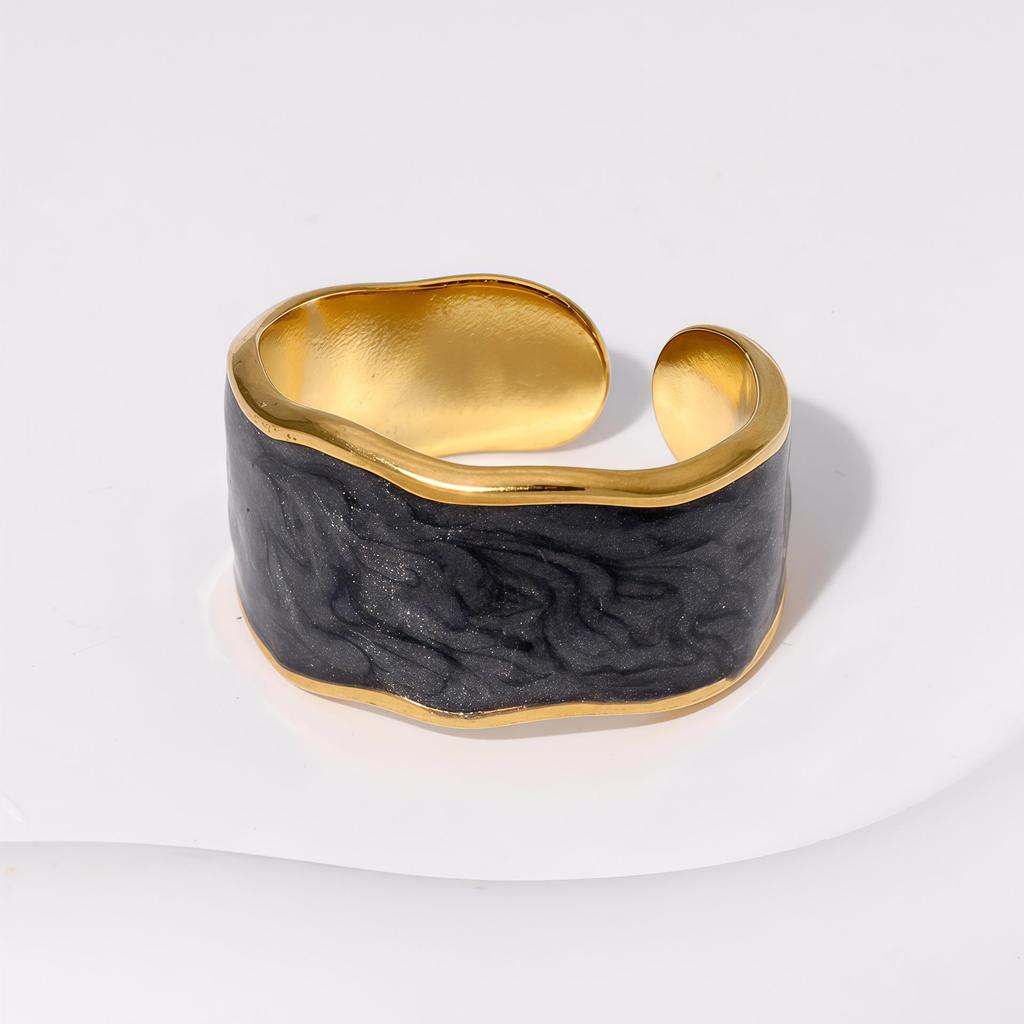 Women's Adjustable Geometric Titanium Steel Ring - Non-Fading, Cross Drip Glaze Enamel, Stainless Steel, Openable Design