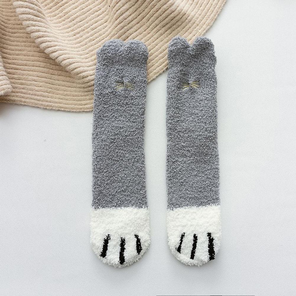 Cat Paw Socks Plush Slipper Sock Soft Comfortable Winter Fluffy Home Sock