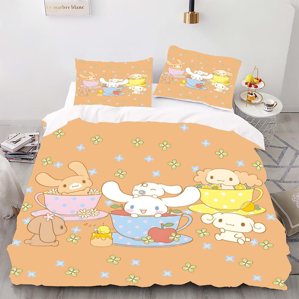 Bettwäsche-Set mit Digitaldruck im Cartoon-Hasen-Stil - Polyester - Schlafzimmerdekor - 1 Bettbezug + 2 Kissenbezüge (kein Kissenkern)