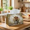 1 Stück Rustikale Hochlandkuh Taschentuchbox - Multifunktionaler Serviettenhalter, Hergestellt aus strapazierfähigem Polyester, Verziert mit Holzeimer Blumenwiese, Geeignet