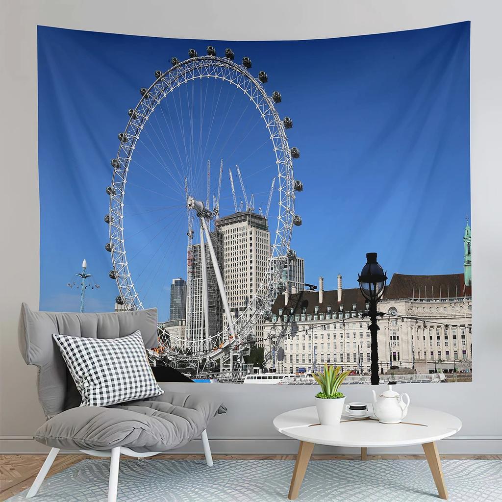 London Eye Tapestry Thames River Tapestry London Urban Scene Tapestry Wall Hanging Tapestries Art Home Living Room Bedroom Dorm