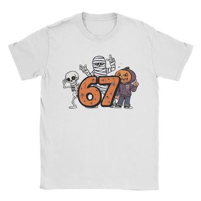Humor Haunted by 6-7 T-Shirt für Herren Rundhals 100% Baumwolle T-Shirts Halloween 2025 Kurzarm T-Shirt Grafik-Tops