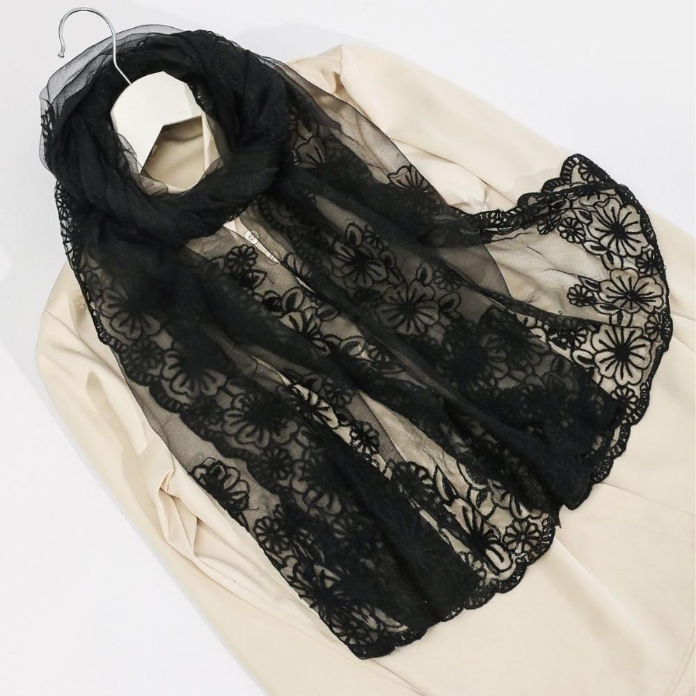 Retro Elegant Lace Scarf Long Thin Retro Style Headscarf Thin Literary Embroidered Flower Shawl Sunscreen
