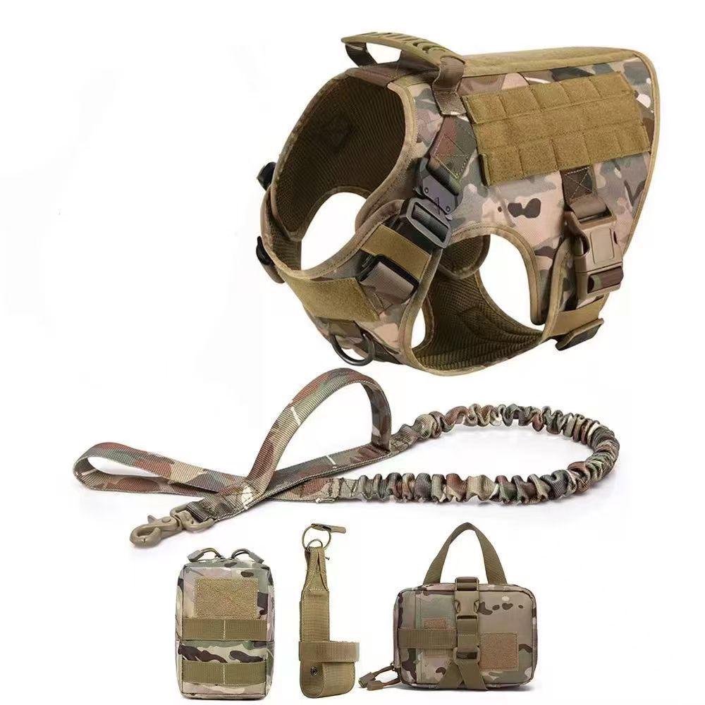 Nylon Tactical Bungee Dog Leash & Harness Set - Large Size Vest & Collar for Pets
