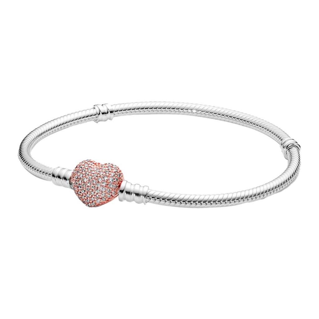 Pandora Moments Snake Chain Bracelet Silver Rose Gold Women Bracelet 586292CZ