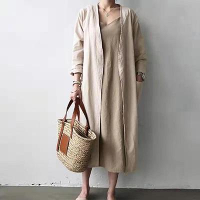 Trench en Coton Protection Solaire Femme Décontracté Manches Longues Robe Veste Cardigan d'Été Col en V