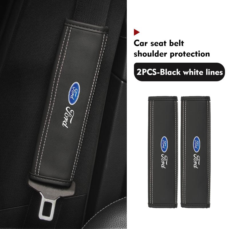 JQOZ8 Leather Seat Belt Shoulder Cover Trim Edge Three Color Anti‑Scratch For Ford Fiesta Ranger Mondeo Escape Ecosport Fusion