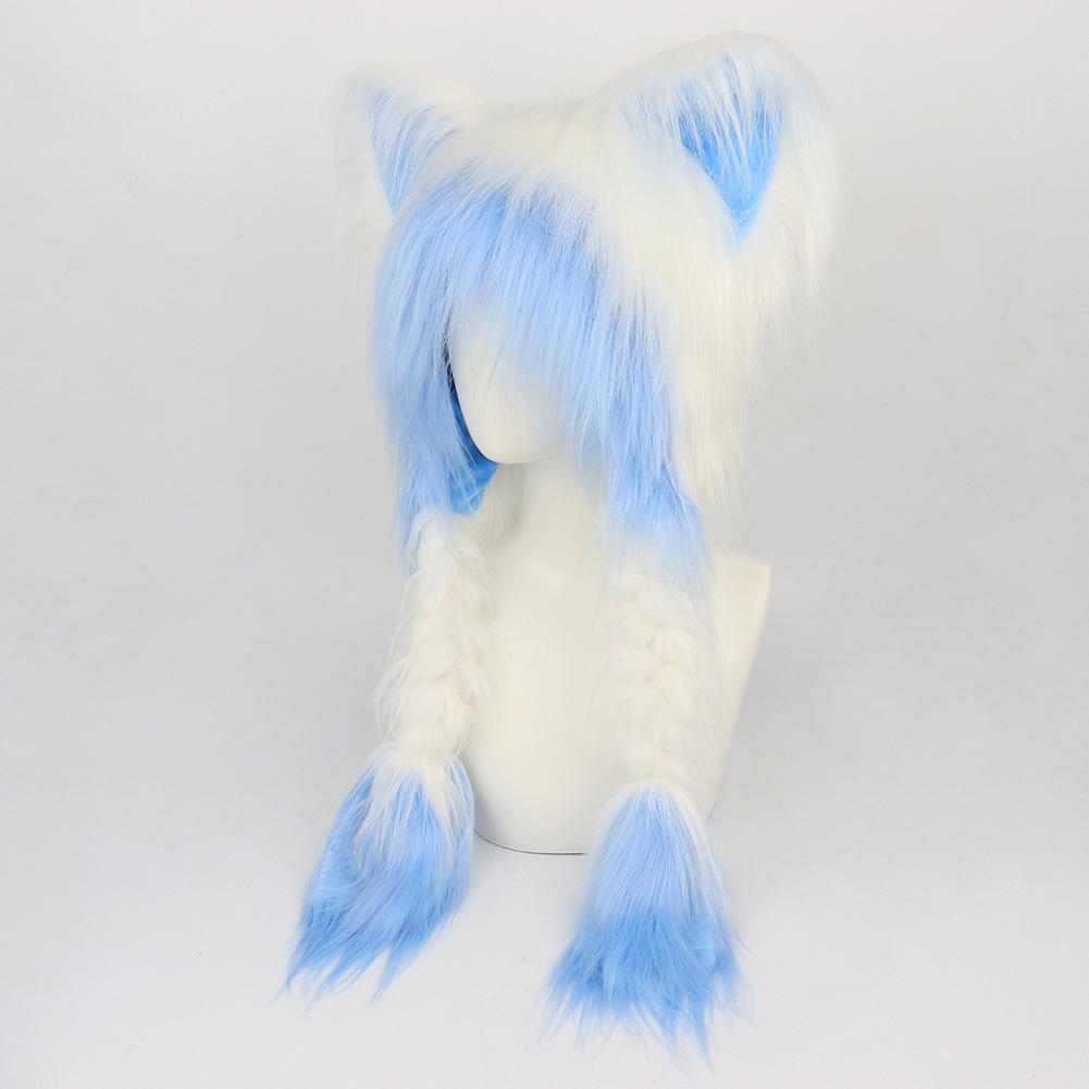 

Вторичная симпатичная стильная шапка-кошка для мужчин и женщин в стиле аниме, защитная шапка для ушей, плюшевая теплая шапка для девочки синий